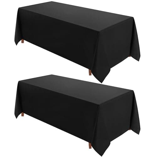 VidaFete 90 * 156inch 2pack Rectangle Table Cloth Polyester, Stain Wrinkle Resistant Dining Table Cover for Kitchen Dinning Party Wedding Rectangular Tabletop Buffet Decoration(Black) - Image 1