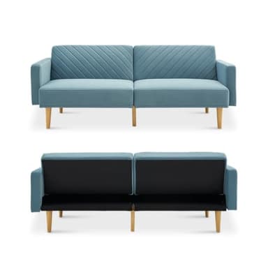 mopio 76.8" Futon Sofa Bed, Small Couch, Sleeper, Loveseat, Mid Century Modern Futon Couch, Sofa Cama, Couches for Living Room (Sky Blue Premium Velvet) - Image 9