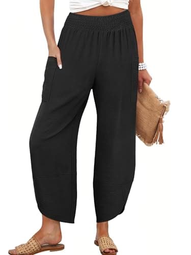 ANRABESS Womens Wide Leg Palazzo Capri Pants 2025 Summer Casual Loose High Waisted Lounge Flowy Cropped Beach Work Trousers Black Large - Image 1