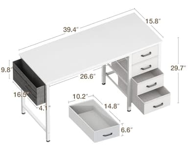 Casaottima 40-Inch Small Desk with 4 Fabric Drawers, Compact Study Desk for Students and Kids, Space-Saving Work Table for Bedroom or Small Spaces, White - Image 3