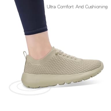 Women's Ultra Soft Walking Shoes Comfortable Breathable Cushioned Sneakers for Running Gym Tennis and Travel Beige - Image 4
