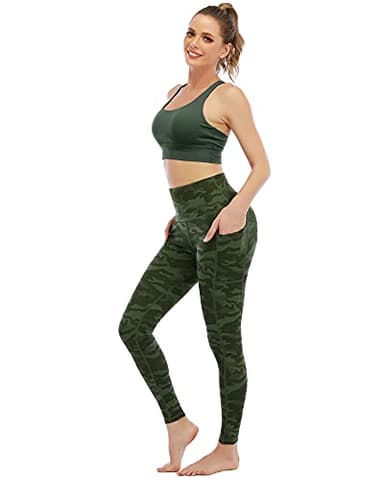 YOUNGCHARM 4 Pack Leggings with Pockets for Women,High Waist Tummy Control Workout Yoga Pants 2BlackCamGrayCamGreen-XXL - Image 5
