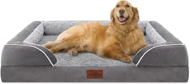 Comfort Expression Orthopedic Dog Bed for Extra Large Dogs 42x30 Inch, Waterproof Egg Crate Foam XL Pet Bed with Removable Bolsters, Dog Couch with Washable Cover & Non-Slip Bottom, Grey - Image 1