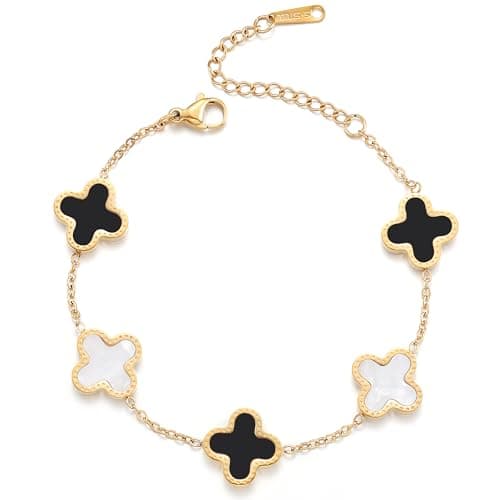 TICVRSS 18K Gold Plated Clover Lucky Bracelet for Women Four leaf Bracelets Cute Colorful Bracelets Trendy Jewelry Gifts for Women (Mixed) - Image 1