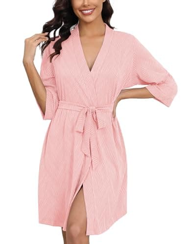 Ekouaer Robes for Women Ribbed Knit Bathrobe Soft Knee Length Kimono Robe 3/4 Sleeve Sleepwear with Pockets S-XXL - Image 1