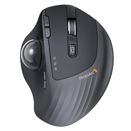 ProtoArc Wireless Trackball Mouse, EM01 NL Ergonomic Bluetooth Rollerball Thumb Rechargeable Computer Laptop Mouse, Adjustable Angle & 3 Device Connection for PC, Mac, Windows-Gray Ball - Image 1