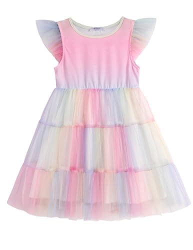 Arshiner Toddler Tulle Dress Girls Rainbow Tutu Dresses Ruffle Tiered Swing Twirly Summer Sundress 4T - Image 1