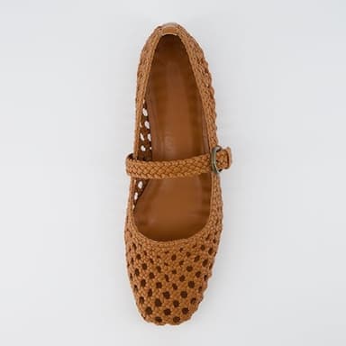 CUSHIONAIRE Weston Women’s Hand Woven Dressy Ballet Flats – Faux Leather Mary Jane with Adjustable Strap & Memory Foam, COGNAC 8 - Image 6
