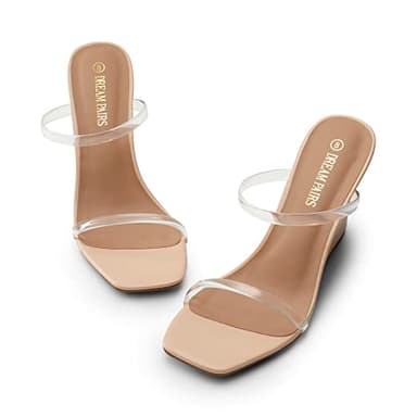 DREAM PAIRS Women's Slides Wedge Sandals Two Strap Square Open Toe Dress Shoes,Size 9,Nude/Clear,SDPW2224W - Image 2
