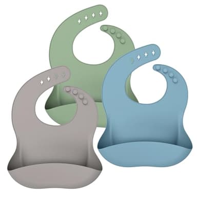 Cuddle Campus Set of 3 Silicone Bibs for Babies & Toddlers,Soft Adjustable Bibs with Pocket Food Catcher for Baby Girl,Boy(Set 8) - Image 1