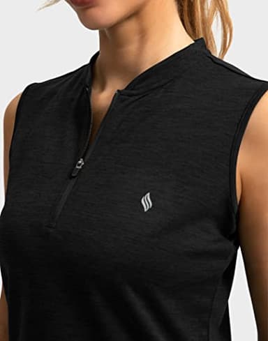SANTINY Women's Sleeveless Golf Shirt Zip Up Tennis Lightweight Quick Dry Tank Tops Polo Shirts for Women(Black_S) - Image 3