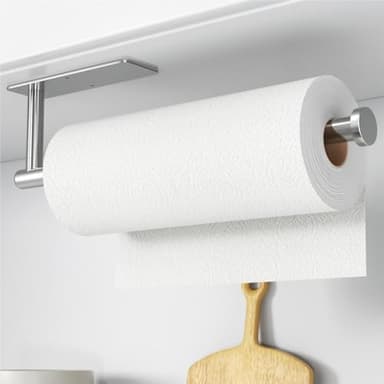 Paper Towel Holder - Self-Adhesive or Drilling, Brushed Nickel, Wall Mounted, SUS304 Stainless Steel Kitchen Roll Dispenser Under Cabinet - Image 1
