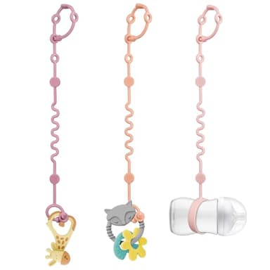 LittleHugs 3pcs Adjustable Toy Strap Holder - Silicone Baby Tether Pacifier Clip - Travel Essential Leash for Stroller, High Chair, Car Seat - Image 1