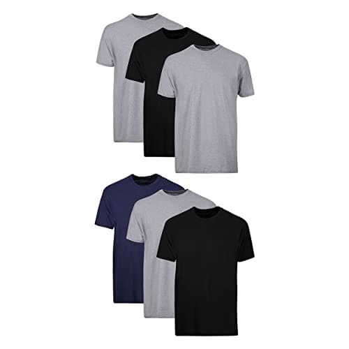 Hanes Mens Cotton, Moisture-wicking Crew Tee Undershirts, Multi-packs, Black/Grey/Blue Assorted - 6 Pack, X-Large US - Image 1
