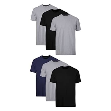 Hanes Mens Cotton, Moisture-wicking Crew Tee Undershirts, Multi-packs, Black/Grey/Blue Assorted - 6 Pack, X-Large US - Image 1