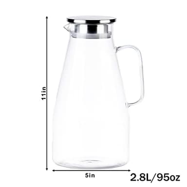 3 Quart Glass Pitcher with Lid,96 oz -Iced Tea Pitcher, Juice, Milk, Coffee, Lemonade - Borosilicate Boiling Glassware - Hot & Cold Beverages Christmas Gift,New Year Gift - Image 2