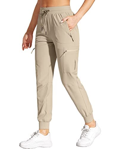 VILIGO Khaki Pants for Women Lightweight Quick Dry Scrub Casual Travel Pants Outdoor Waterproof Khaki Hiking Cargo Joggers Kaki L - Image 1