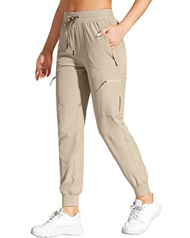 VILIGO Khaki Pants for Women Lightweight Quick Dry Scrub Casual Travel Pants Outdoor Waterproof Khaki Hiking Cargo Joggers Kaki L - Image 1