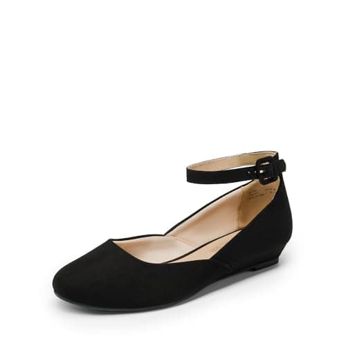 DREAM PAIRS Women's Dress Flats Ballet Low Wedge Round Toe Ankle Strap Comfortable Casual Flats Shoes,Size 6.5,Black/Suede,REVONA - Image 1