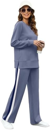 OFEEFAN Women's 2 Piece Lounge Set Travel Airport Outfits Side Slit Tracksuit Wide Leg Loungewear Baggy Comfy Sweatsuit S-3XL - Image 5