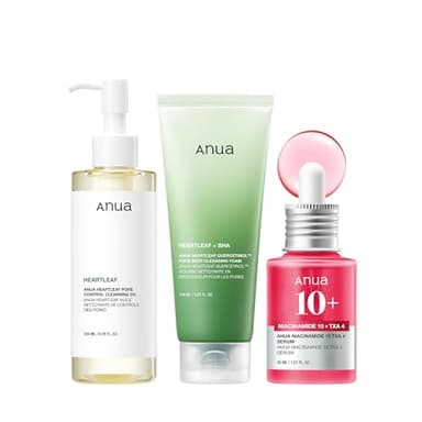 Anua 3-Step Glass Skin Beginner Set, Double Cleansing with Facial Serum, Oil Cleanser & Face Wash with Heartleaf, Daily Routine with Niacinamide, Korean Skincare Set - Image 1