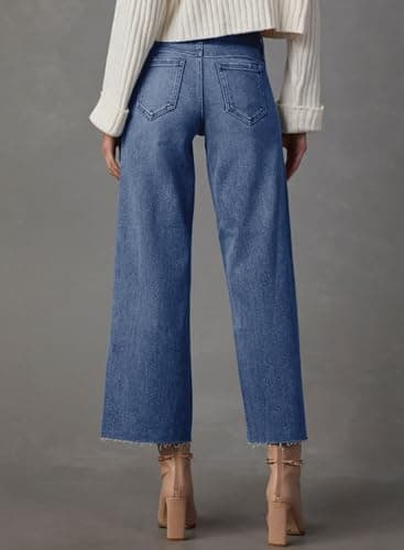 Dokotoo Capri Wide Leg Jeans for Women Trendy Womens Pants High Waisted Jeans Pants Women Baggy Straight Petite Barrel 2025 Summer Boyfriend Outfits Fashion Clothing Casual Trousers Denim Blue - Image 4