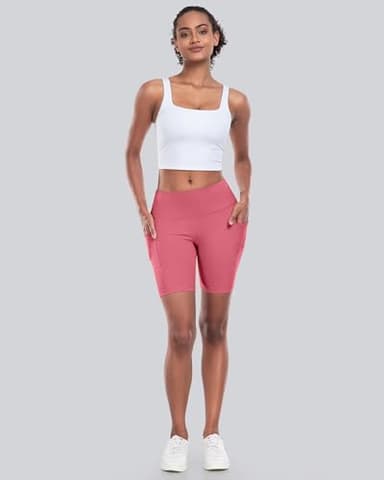 CHRLEISURE Womens Biker Yoga Shorts with Pockets: High Waisted Tummy Control Spandex Workout Athletic Gym Shorts 4 Packs(8'' Black, Orange, Coral Pink, Blue 2XL) - Image 3