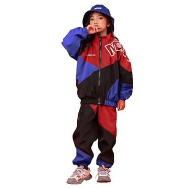 LOLANTA Unisex Kids' Colorblock Tracksuit Teens Fall Clothes Boys Windbreaker Casual Outerwear Jacket Travel (Red, 10-12) - Image 1
