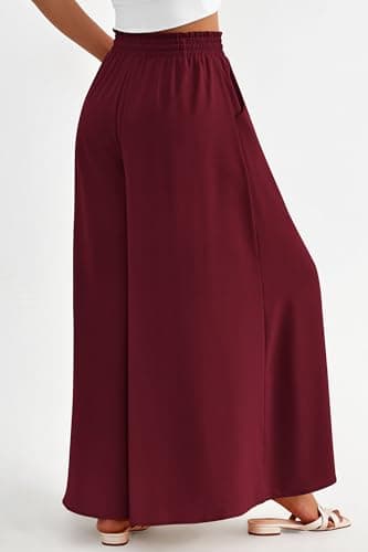 PRETTYGARDEN Women's 2025 Summer Wide Leg Palazzo Pants High Waisted Flowy Pockets Trendy Casual Lounge Boho Beach Trousers (Wine Red,X-Large) - Image 2