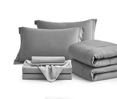 Maple&Stone Queen Size Comforter Set 7 Pieces Bed in a Bag - Down Alternative Bed Set with Sheets, Pillowcases & Shams, Soft Reversible Duvet Insert for Queen Bed, Dark Grey & Light Grey - Image 6