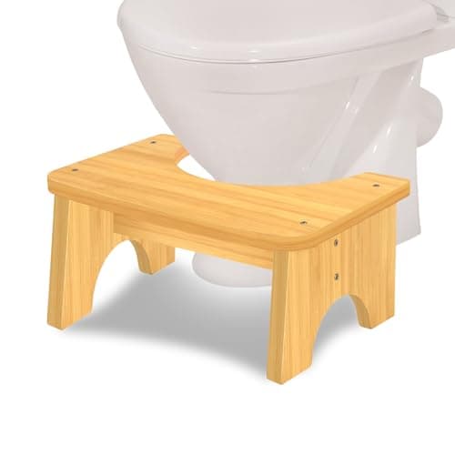 Bamboo Toilet Stool for Adults, 6.5 Inch Toilet Stool Squat Adult with Non-Slip, Portable Simple Curve Squatting Potty for Kids, Poop Stool for Bathroom -Improve Squatting Posture and Comfort, Natural - Image 1
