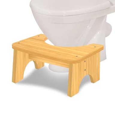 Bamboo Toilet Stool for Adults, 6.5 Inch Toilet Stool Squat Adult with Non-Slip, Portable Simple Curve Squatting Potty for Kids, Poop Stool for Bathroom -Improve Squatting Posture and Comfort, Natural - Image 1