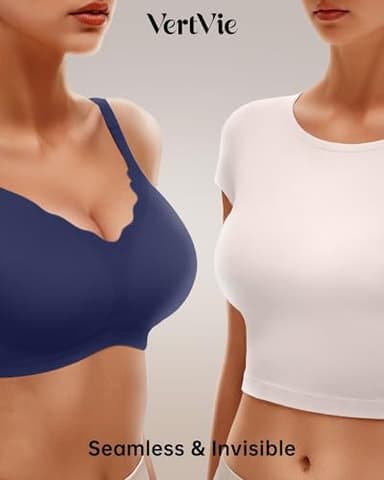 Vertvie Womens Seamless Bras No Underwire Supportive Wireless Push Up Full Coverage Bralette Comfort Scalloped T-Shirt Bra(Navy Blue,Medium) - Image 4