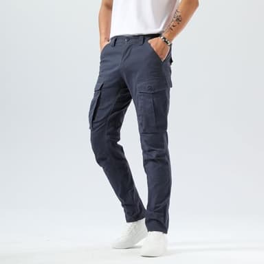 Plaid&Plain Men's and Women's Pacific Blue Cargo Pants - Slim Fit, 3D Shape, Articulated Knees, Stretchy Fabric C804 Pacific Blue 34WX30L - Image 3