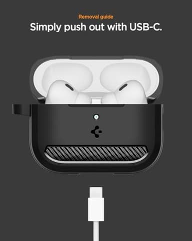 Spigen for AirPods Pro 3 Case, Rugged Armor Compatible with AirPods Pro 3rd Generation Case (2025), Shockproof Protective Cover with Carabiner - Matte Black - Image 7