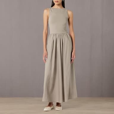 The Drop Women's Dia Mixed Fabric Midi Tank Dress Vintage Khaki, XS - Image 8