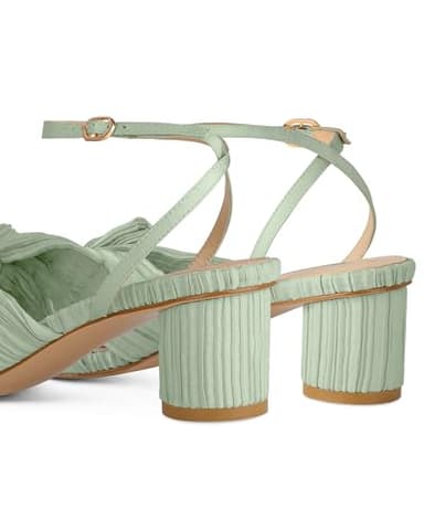 MUCCCUTE Women's Bow Heels Chunky Block Open Toe Heeled Sandals Ankle Strap 2in Buckle Heels for Bridal Wedding (Light Green, Size 10) - Image 3