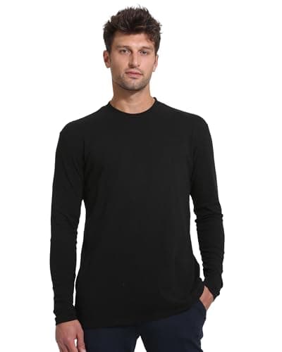 True Classic Long Sleeve Shirts for Men — Mens Long Sleeve Tee-Shirts, Henley Shirts for Men and Waffle-Knit Thermal T-Shirts - Classic Crew Neck - Regular, Pack of 1, Black, XL - Image 1