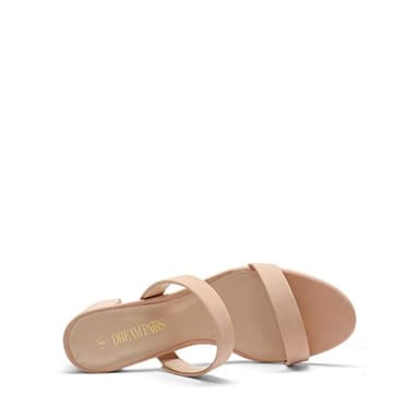 DREAM PAIRS Women's Two Strap Open Toe Low Block Chunky Heels Sandals Dress Pumps Shoes,Size 8,Nude-Nubuck,DHS213-1 - Image 4