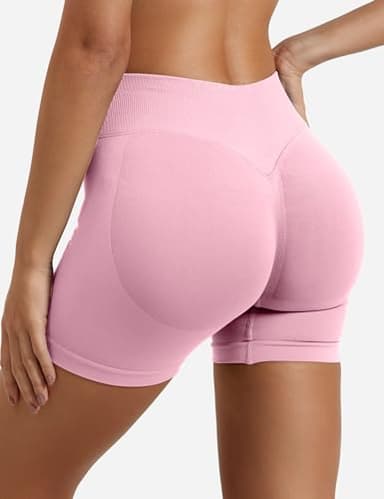 YEOREO SoftHue Women Workout Gym Impact Shorts Hidden Scrunch Butt Lifting 2.5"/3.6"/4.5"/6" Seamless Shorts Pink M - Image 5