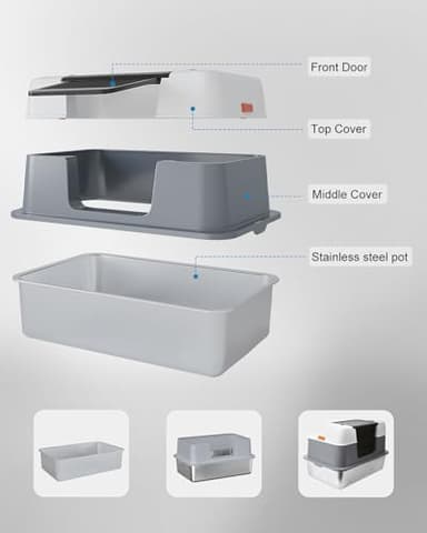 Scirove Stainless Steel Enclosed Cat Litter Box with Lid，Covered Metal Kitty Litter Box with Litter Mat and Odor Reduction Pack(2kg), Metal Scoop，Switchable Design, Easy Clean，Odor-Proof, Leak-Proof - Image 8