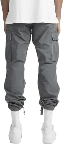 HUNGSON Mens Cargo Pants Drawstring Casual Hiking Pants Joggers Athletic Trousers Cotton Loose Straight Sweatpants for Men Dark Grey - Image 4