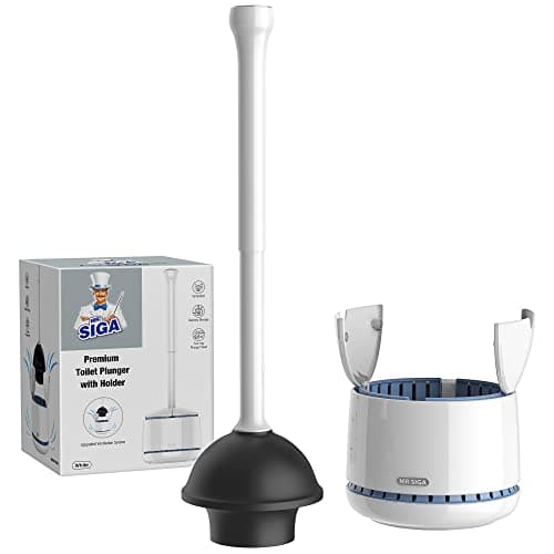 MR.SIGA Toilet Plunger with Holder, Heavy Duty Toilet Plunger and Holder Combo for Bathroom Cleaning, White - Image 1