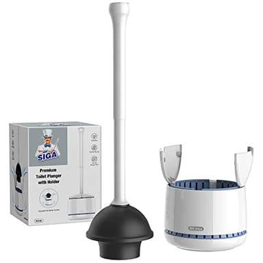 MR.SIGA Toilet Plunger with Holder, Heavy Duty Toilet Plunger and Holder Combo for Bathroom Cleaning, White - Image 1