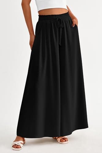 PRETTYGARDEN Women's 2025 Summer Wide Leg Palazzo Pants High Waisted Flowy Pockets Trendy Casual Lounge Boho Beach Trousers (Black,Small) - Image 7
