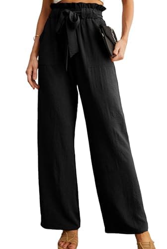 IWOLLENCE Women's Wide Leg Pants with Pockets High Waist Adjustable Knot Loose Casual Trousers Business Work Casual Pants Black XX-Large - Image 1