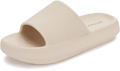 BRONAX Slides for Women and Men Pillow Slippers for Female Size 9 Indoor Antislip Home Platform House Sandals Slipers Comfy Cushioned Thick Sole 40-41 Khaki - Image 1