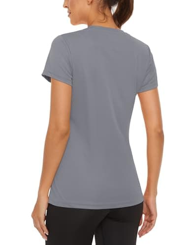 MAGCOMSEN Women Short Sleeve Rash Guard Shirts Athletic Workout Tops Quick Dry Hiking Shirts Women Tennis Activewear Tops Light Grey,XL - Image 5