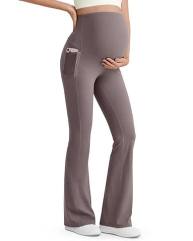 G4Free Maternity Yoga Pants Bootcut Pregnancy Sweatpants with Pockets Over The Belly Stretchy Quick Dry Workout Bottoms (Taupe,XL,31") - Image 1