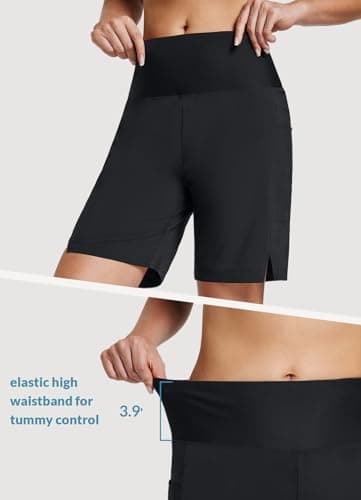 baleaf Swim Shorts Women Long 7" High Waisted Quick Dry Board Shorts Knee Length Bathing Suit Bottoms with Pockets Black L - Image 2